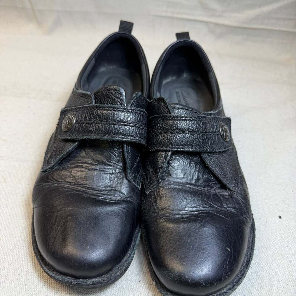 Clarks Gaberly Panama Size 8.5 Black Leather Hook and Loop Shoes